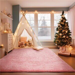 Light Pink Area Rugs for Bedroom Girls, 4x6 Fluffy Fuzzy Furry Shag Carpet,Plush